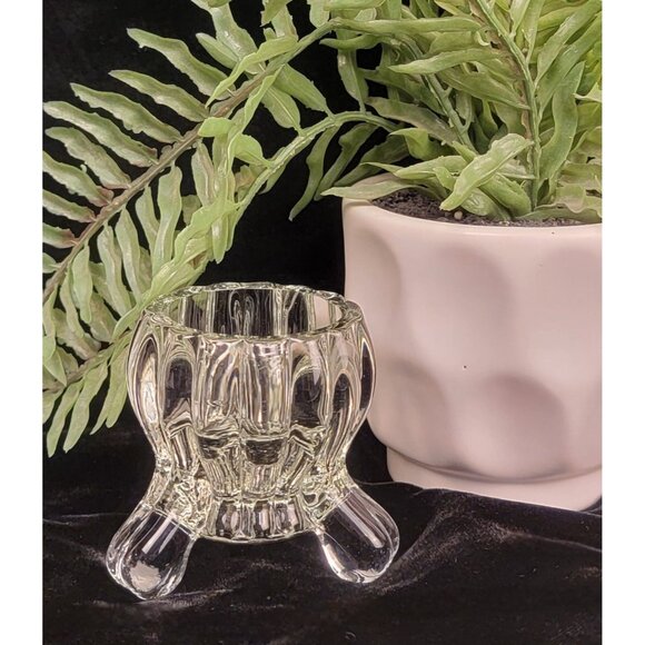 Vintage Jeannette Glass National Pattern Three-Toed Clear Glass Candleholder - Picture 11 of 14